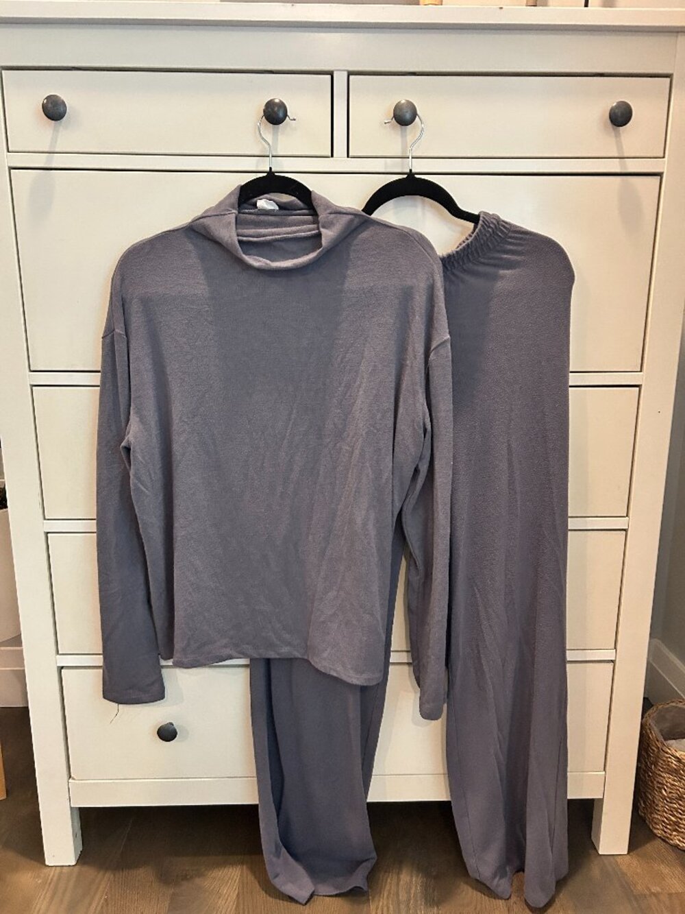 Aritzia Grey/Blue Cowl-Neck Top and Wide-Leg Pant Set